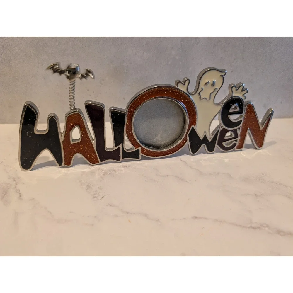 Halloween Enamel Glitter Picture Frame Ghost Bat Bobble Metal Small Photo Frame